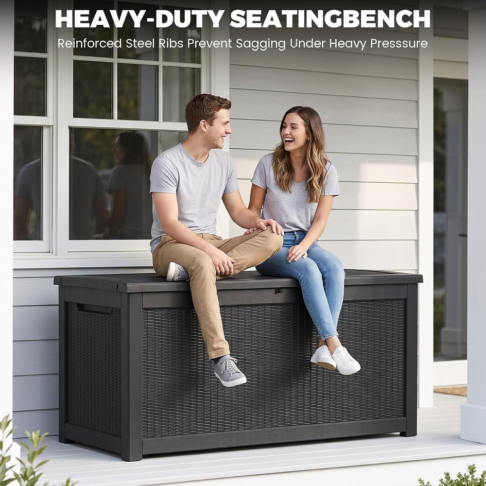 380 Gallon Outdoor Storage Box, Extra Large Waterproof Resin Deck Box with Lo...