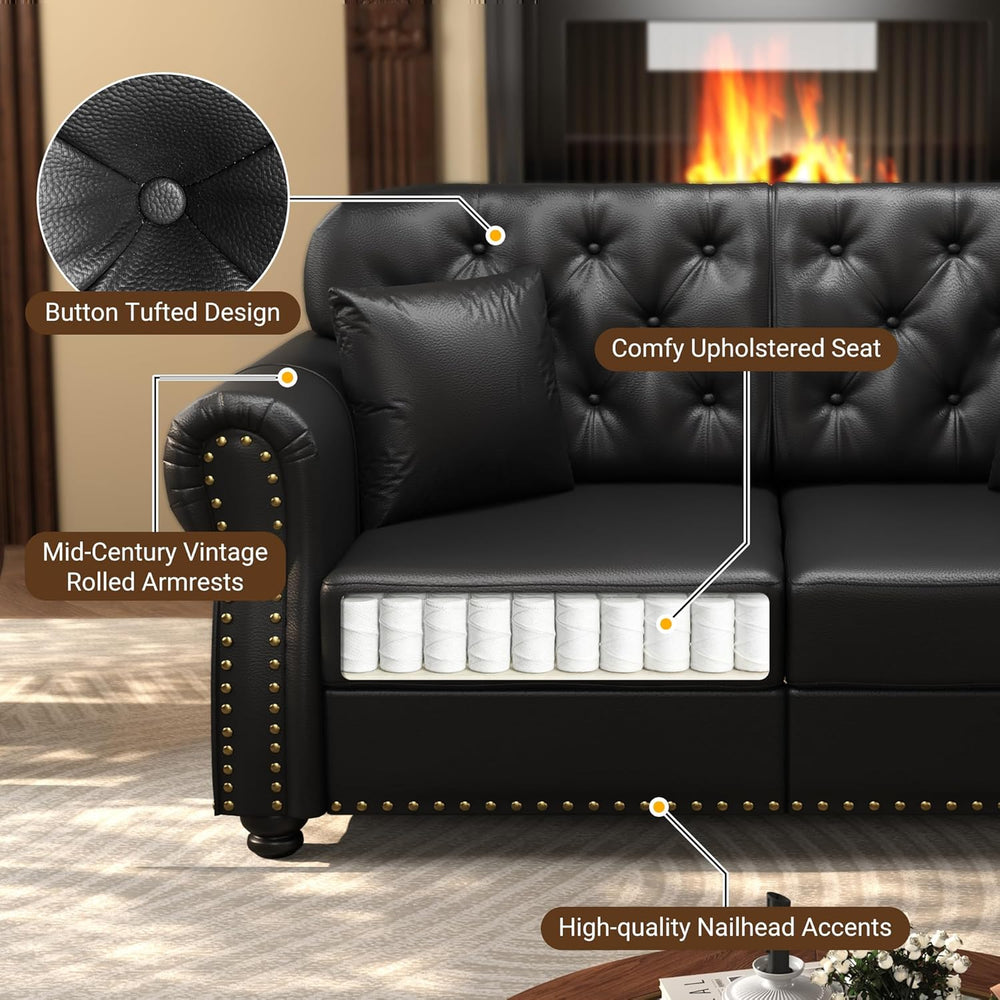 KEIKI 3-Piece Chesterfield Sofa Set with 1 Faux Leather 3-Seater Sofa & 1...
