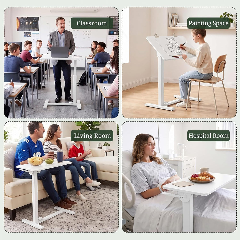 Overbed Bedside Table with Wheels, Foldable Rolling Desk Adjustable Height