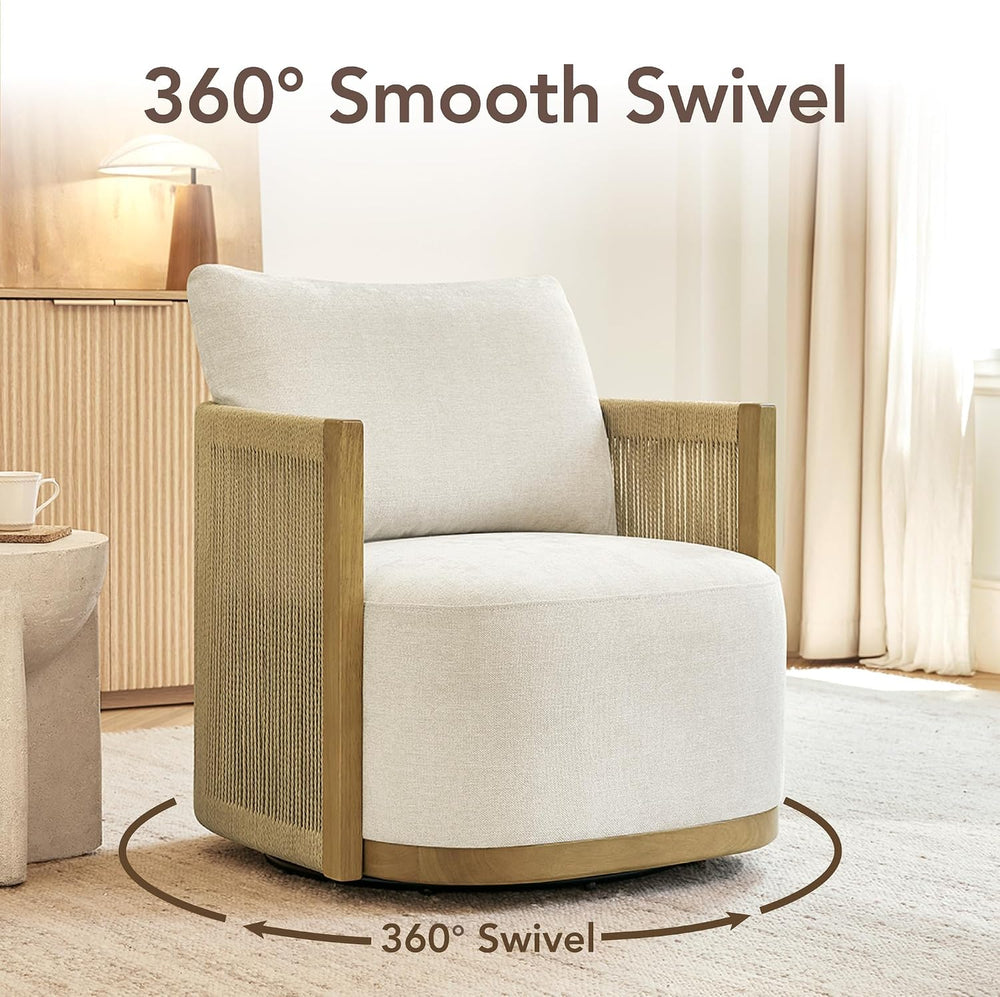 CHITA Braid Swivel Accent Chair with Wood Frame & Thickened Cushion, Linen