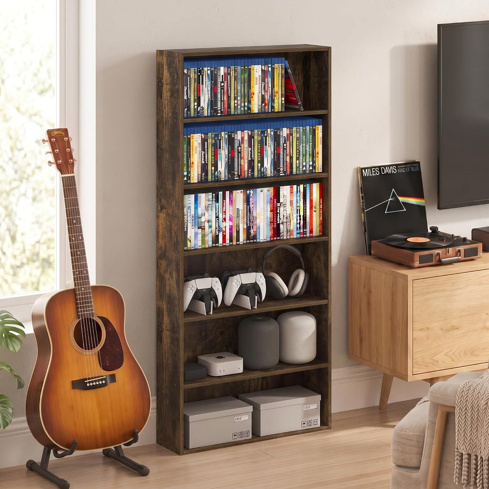 Furinno Basic DVD Shelf, 6-Tier Media Shelf, CD Rack, Amber Pine
