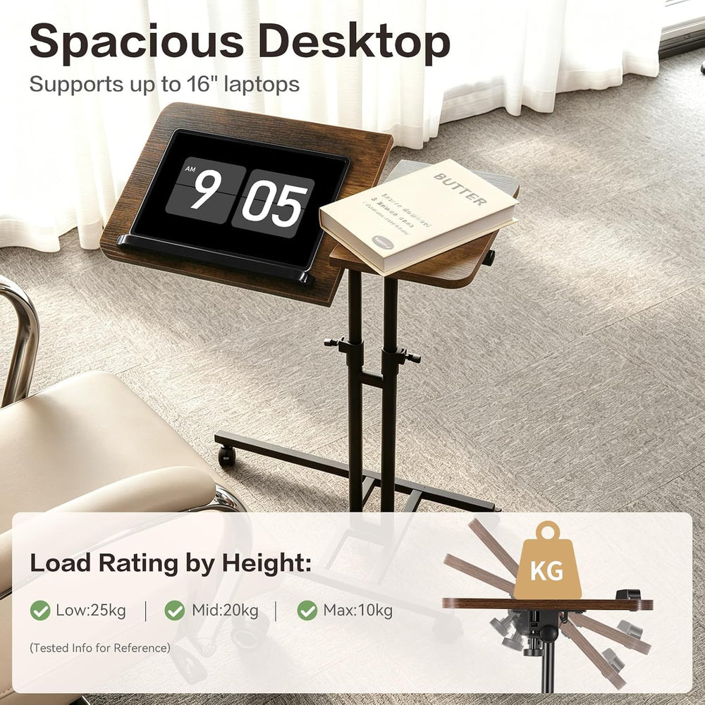 Overbed Side Table with Wheels, Adjustable Height Rolling Desk