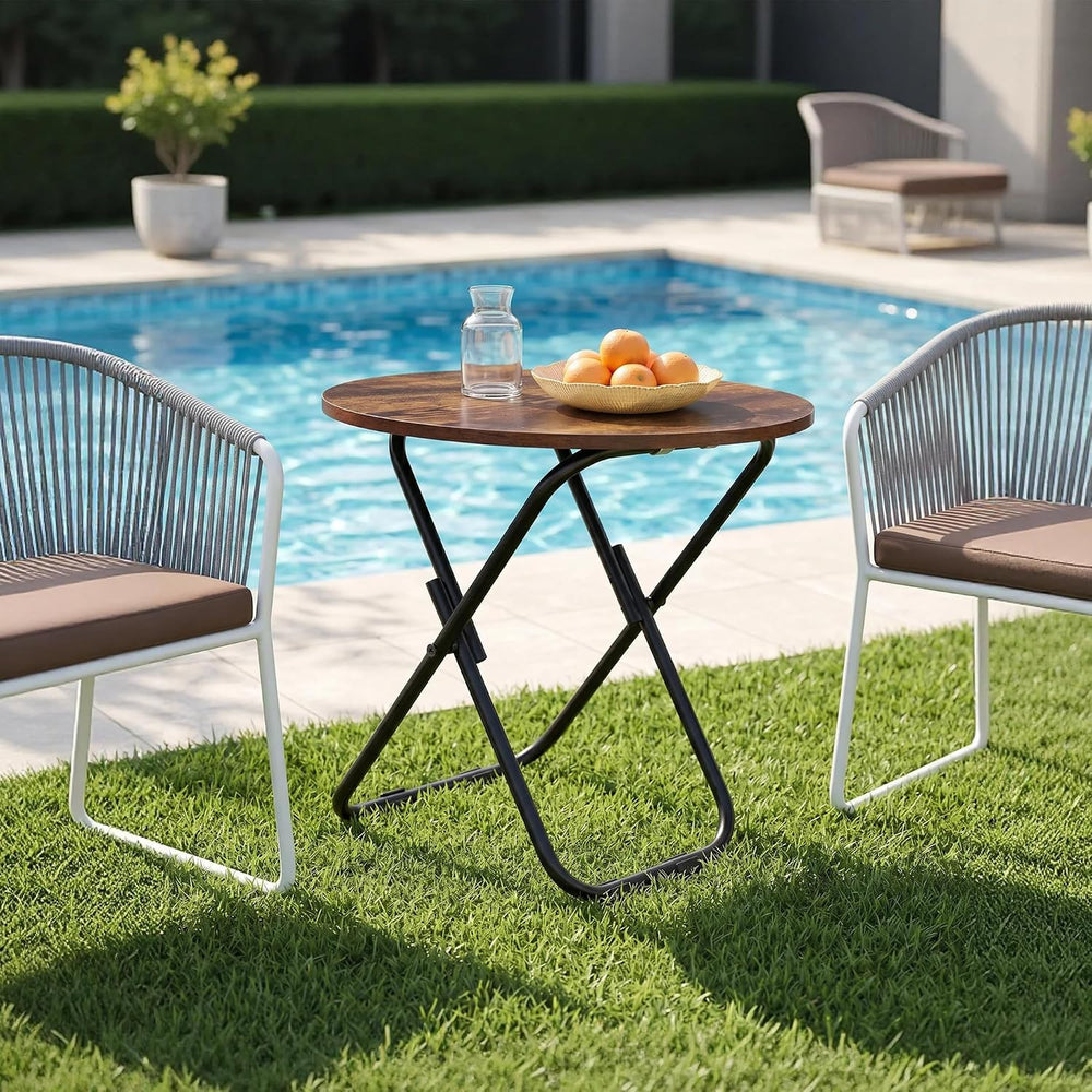 VECELO Patio Outdoor Side Table,17.7 inch Small Folding Table Round Waterproo...