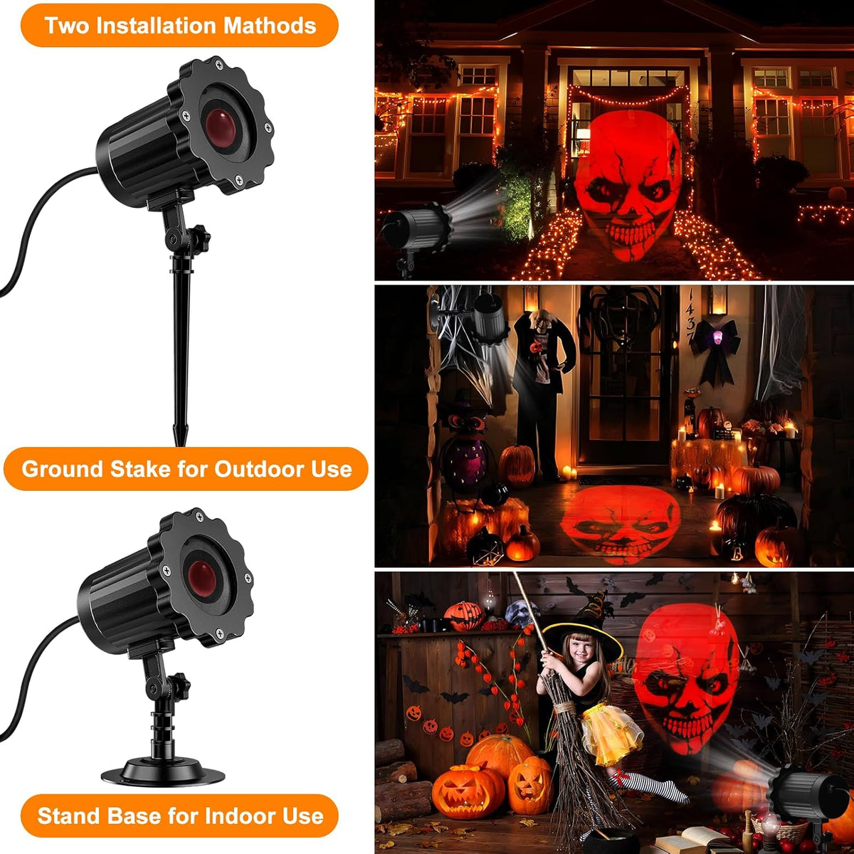 Halloween Decorations Outdoor, 3D Dynamic Red Skull Halloween Projector Lights, Waterproof Holiday Light for Window, Ground, Roof, Wall,Cemetery, Holiday Decor