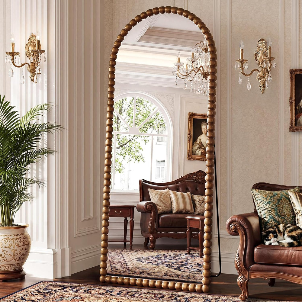 Antique Brown Full Length Mirror 71x28 Inch, Beaded Standing Mirror