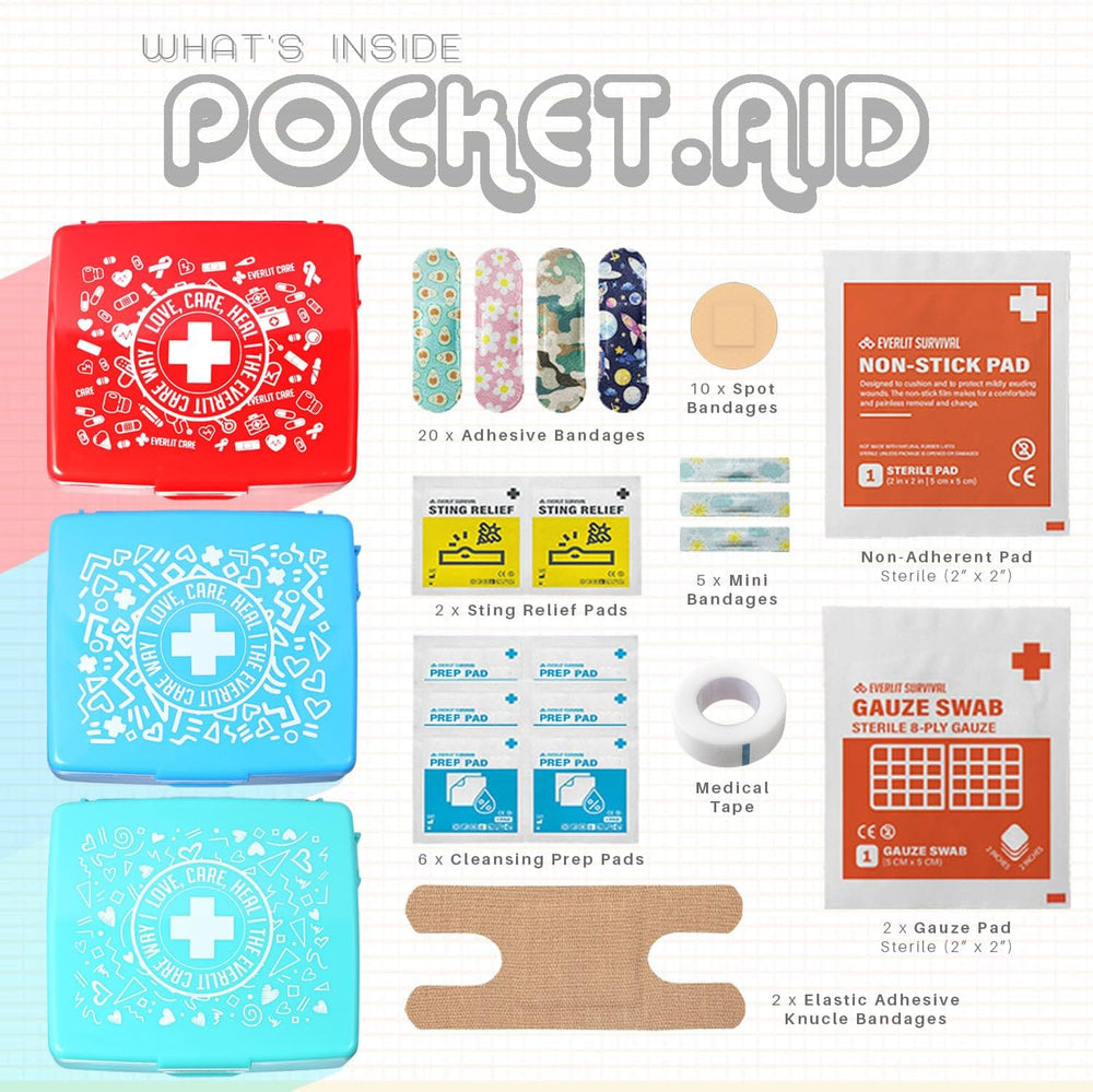 EVERLIT Pocket-Aid Mini First Aid Kit | Compact, Portable Hard-Shell Cases of...