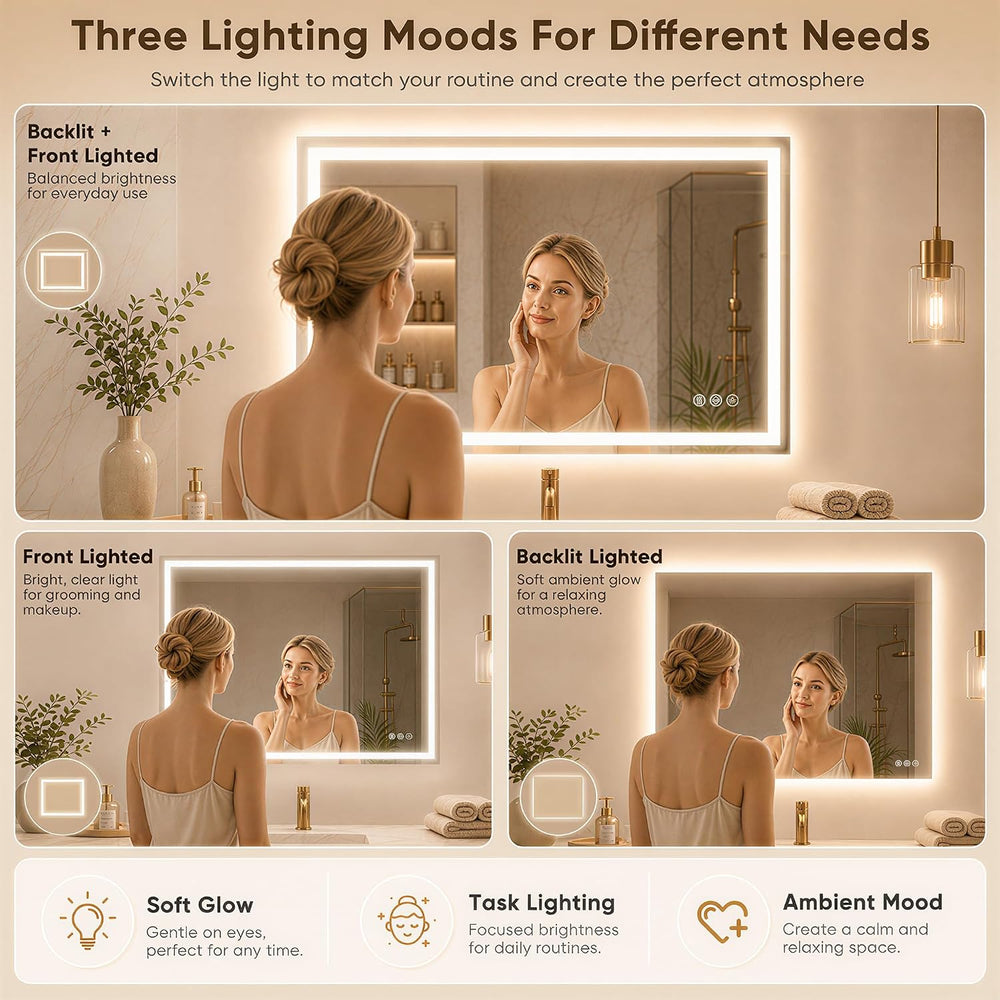 Antok 24x36 LED Bathroom Mirror with Lights, Backlit + Frontlit