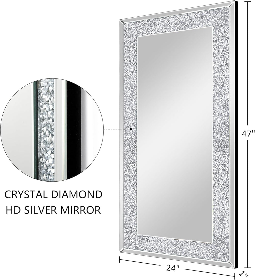 Crystal Crush Diamond Mirror 47x24inch Silver Rectangle Wall Mirror