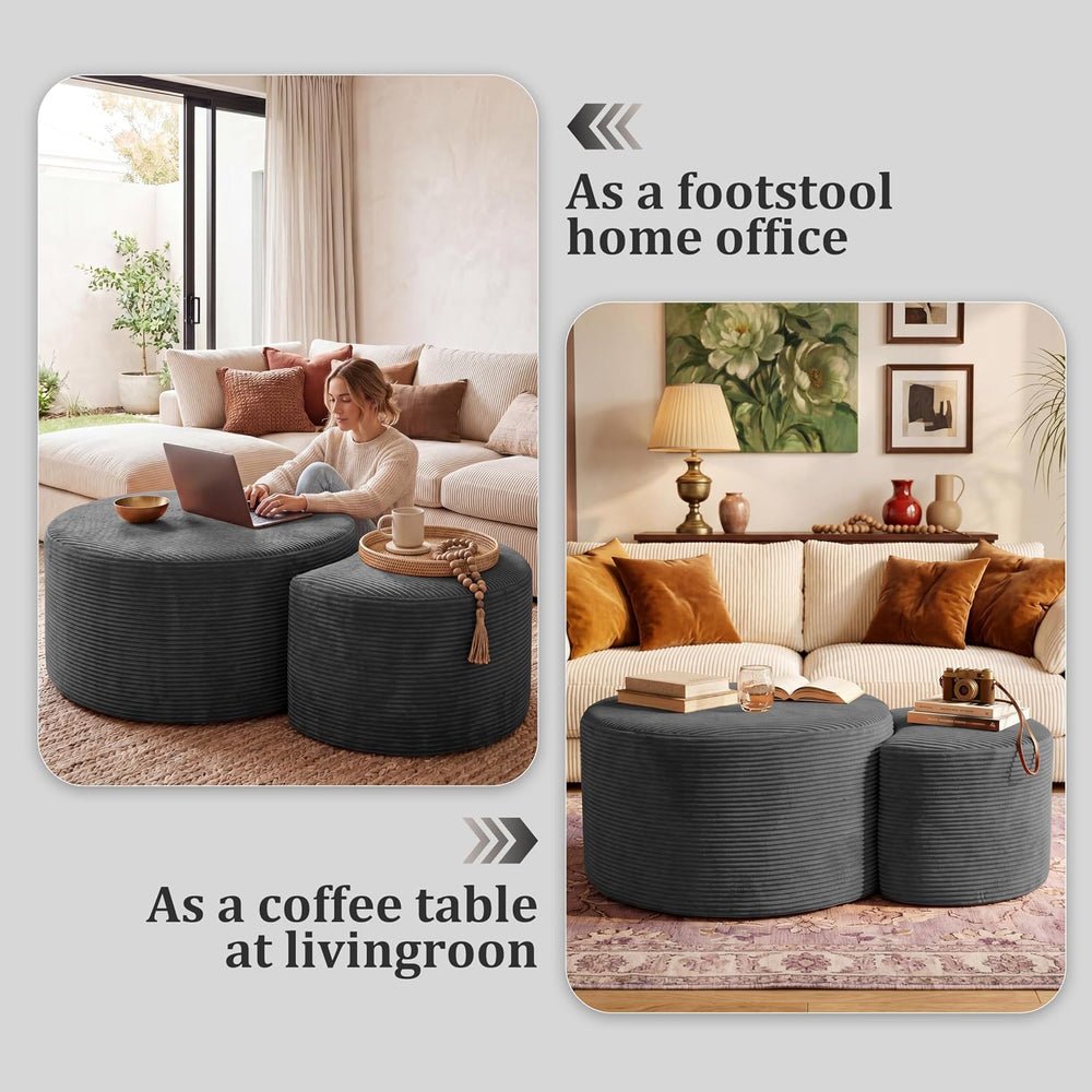 BSHOMGI Boneless Ottoman Nesting Coffee Table Set of 2,Corduroy Soft Foot Res...