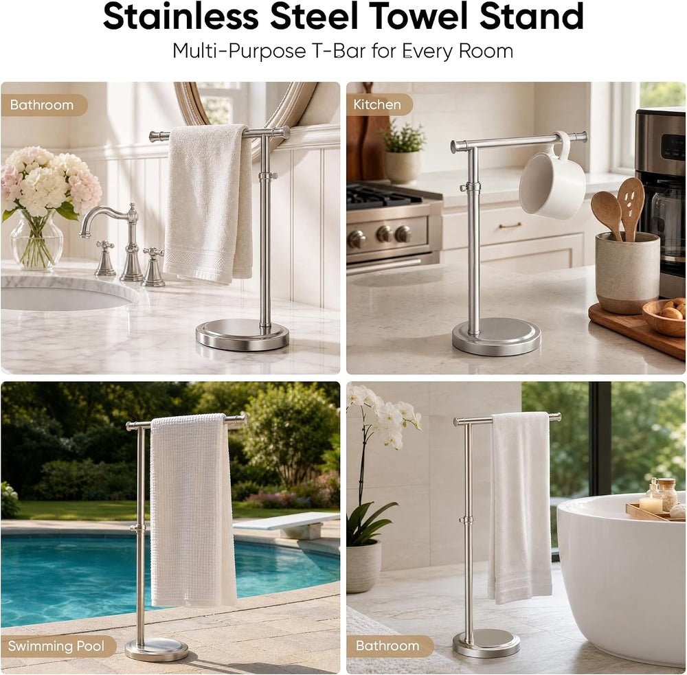 RUMOSE Hand Towel Holder Stand Countertop Towel Rack, Brushed Nickel