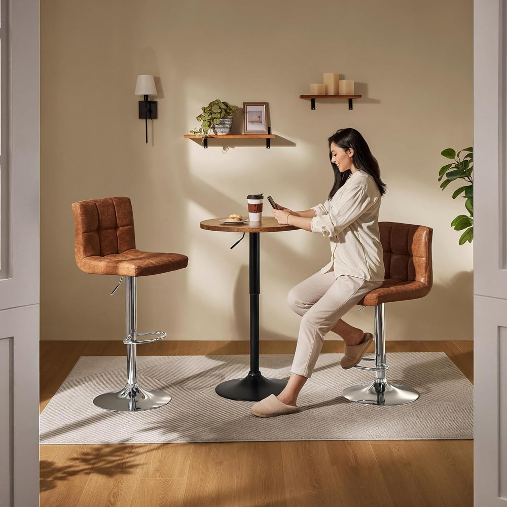 Yaheetech Round Bar Table Set of 2, Adjustable 27.5-36" Height, Brown