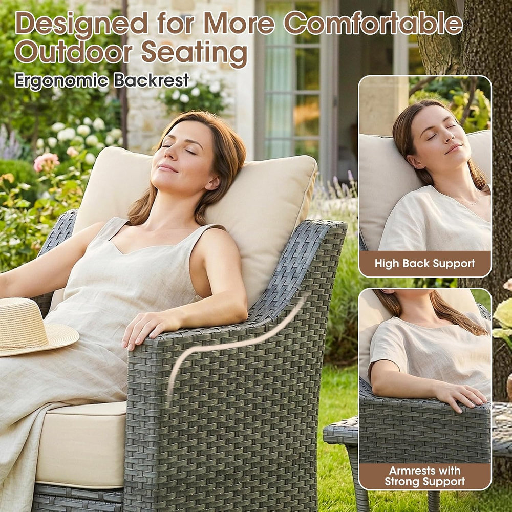 5 Piece Patio Furniture Set, Grey Wicker Outdoor Conversation Set with 2 Swiv...