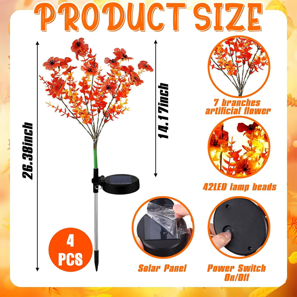 Glooglitter 4 Pack Orange Solar Flower Stake Light Outdoor Garden, Violet