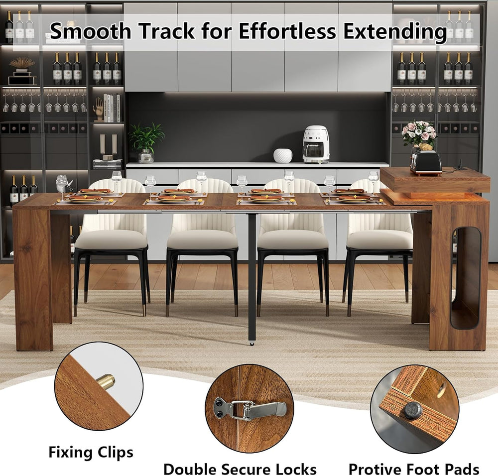 Extendable Dining Table with Charging Station, Convertible Folding Console Ta...