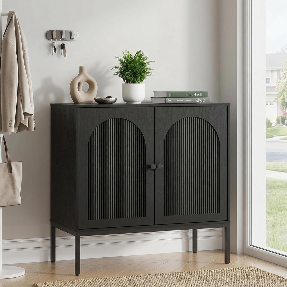 Yechen Modern Fluted Sideboard Buffet Cabinet with Storage, Black