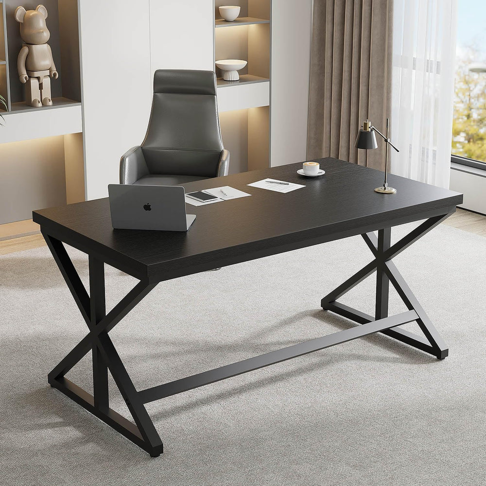 IBF Black Office Desk, Modern Wooden Metal Computer Desk in Office 47 Inch