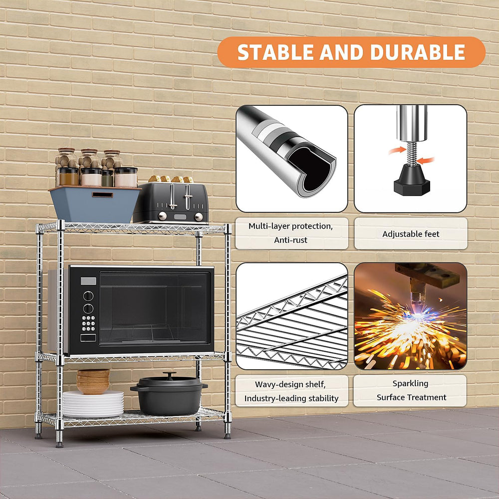 M MZG 750 lbs 3 Tier Storage Rack Metal Wire Shelving Unit, Storage Standing ...