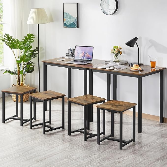 Yaheetech Industrial Dining Kitchen Table Set for 2 Breakfast Nook Table w/ 2 Stools for Dining Room Kitchen Small Space, Rustic Brown (3 Piece)