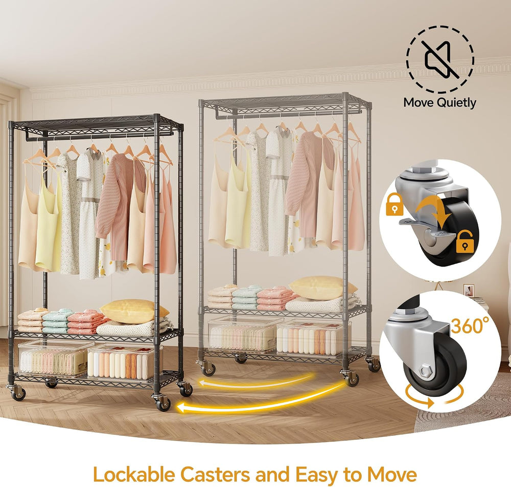 Higeego H4 Clothing Rack with Cover, Rolling Heavy Duty Clothes Rack, Black