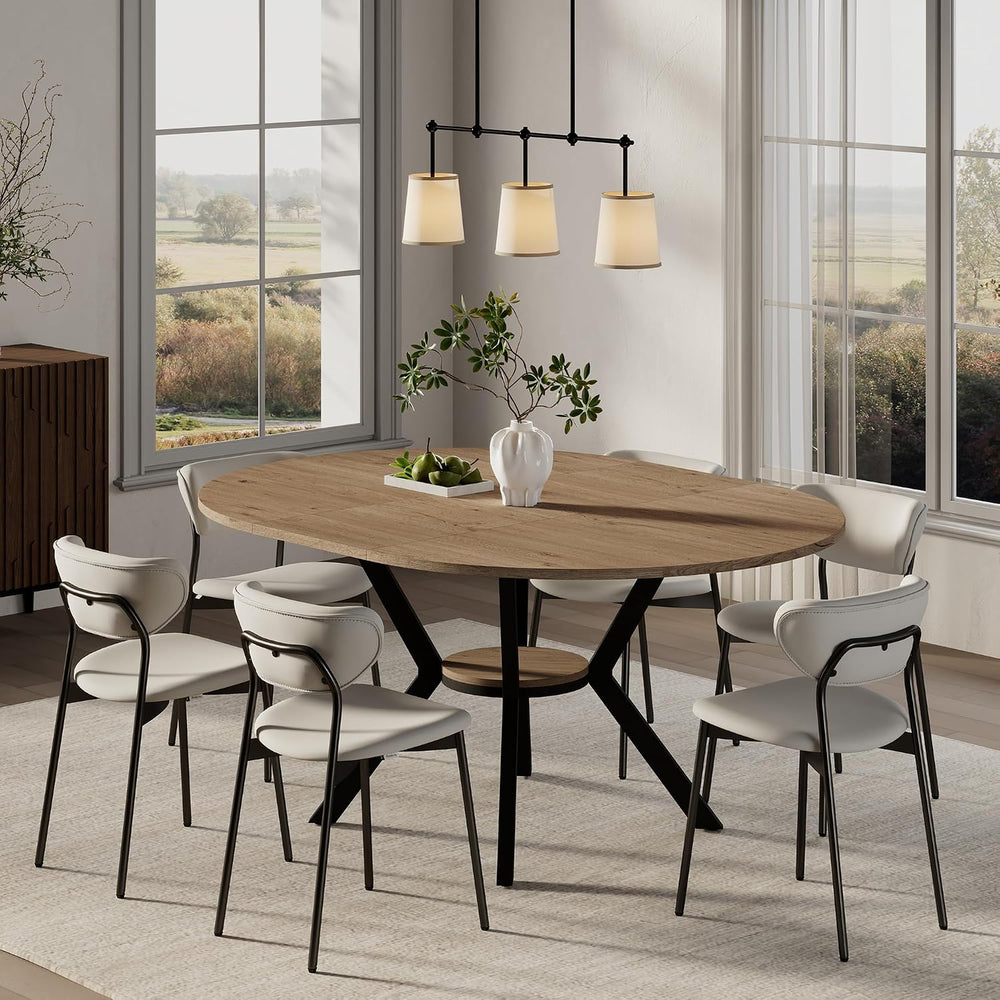 MECHYIN 42"-58" Extendable Round Dining Table for 4-6,with Storage ...