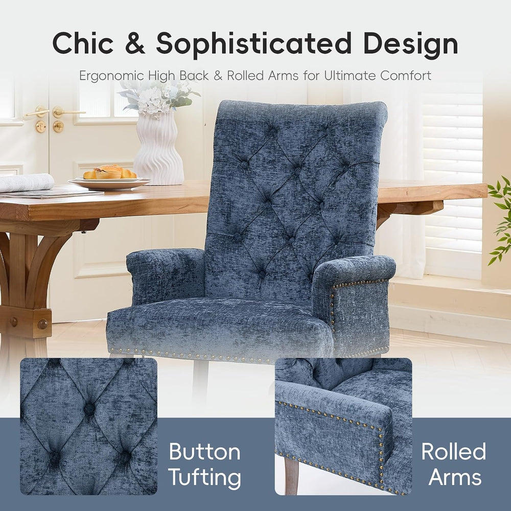 Blue Chenille Dining Chairs Set of 2, Tufted Upholstered Dining Room Chairs