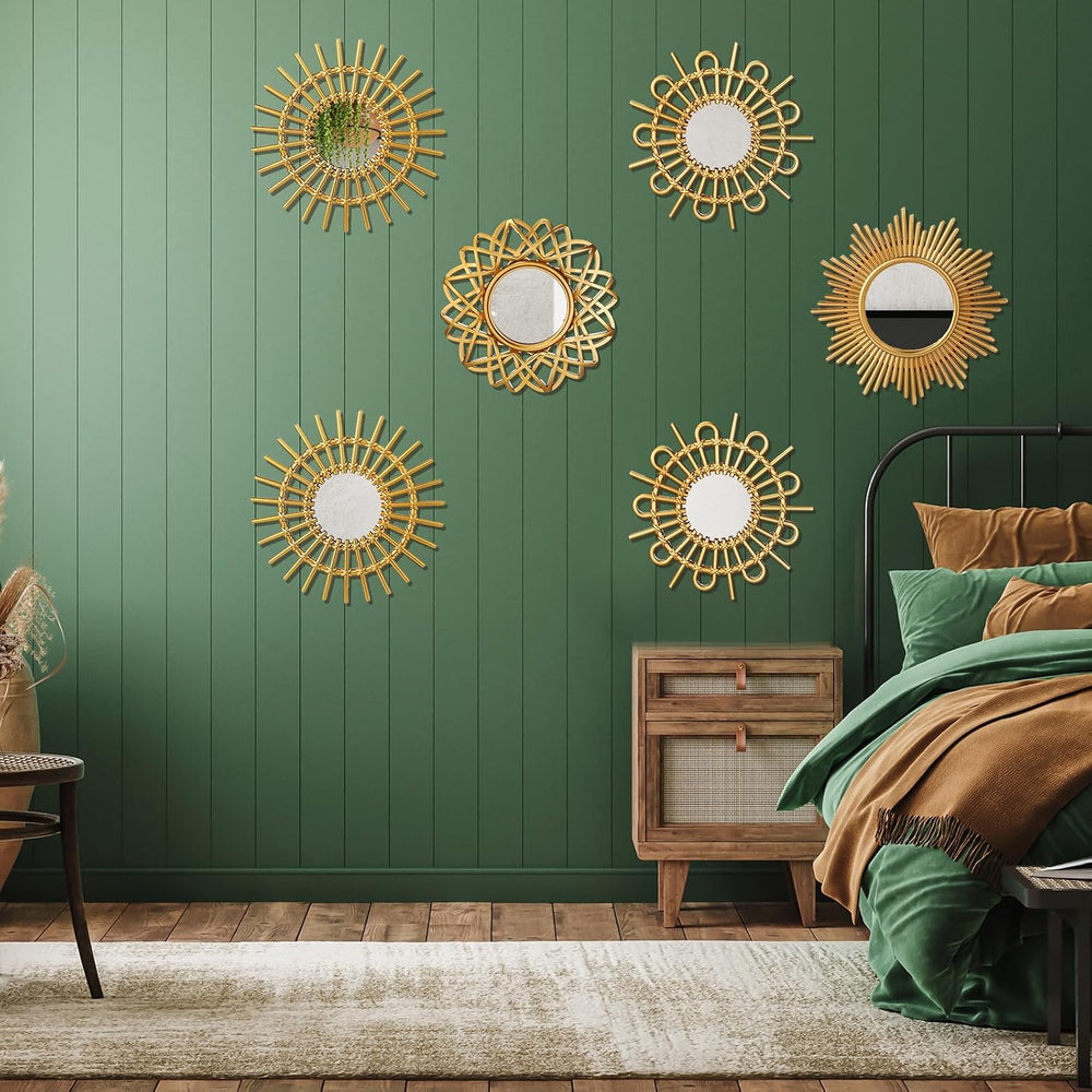 Namalu 6 Pcs Sunburst Round Mirror for Wall Decor, Elegant, Gold