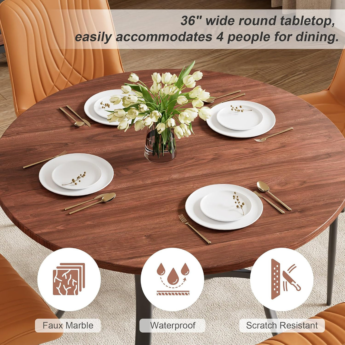 vecelo 3-piece dining table set, round tabletop with shown in use