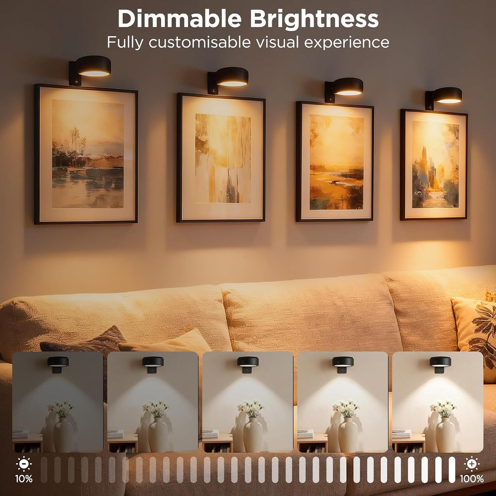 6-Pack Picture Lights for Wall, Rechargeable Wireless Poster Lights, Black