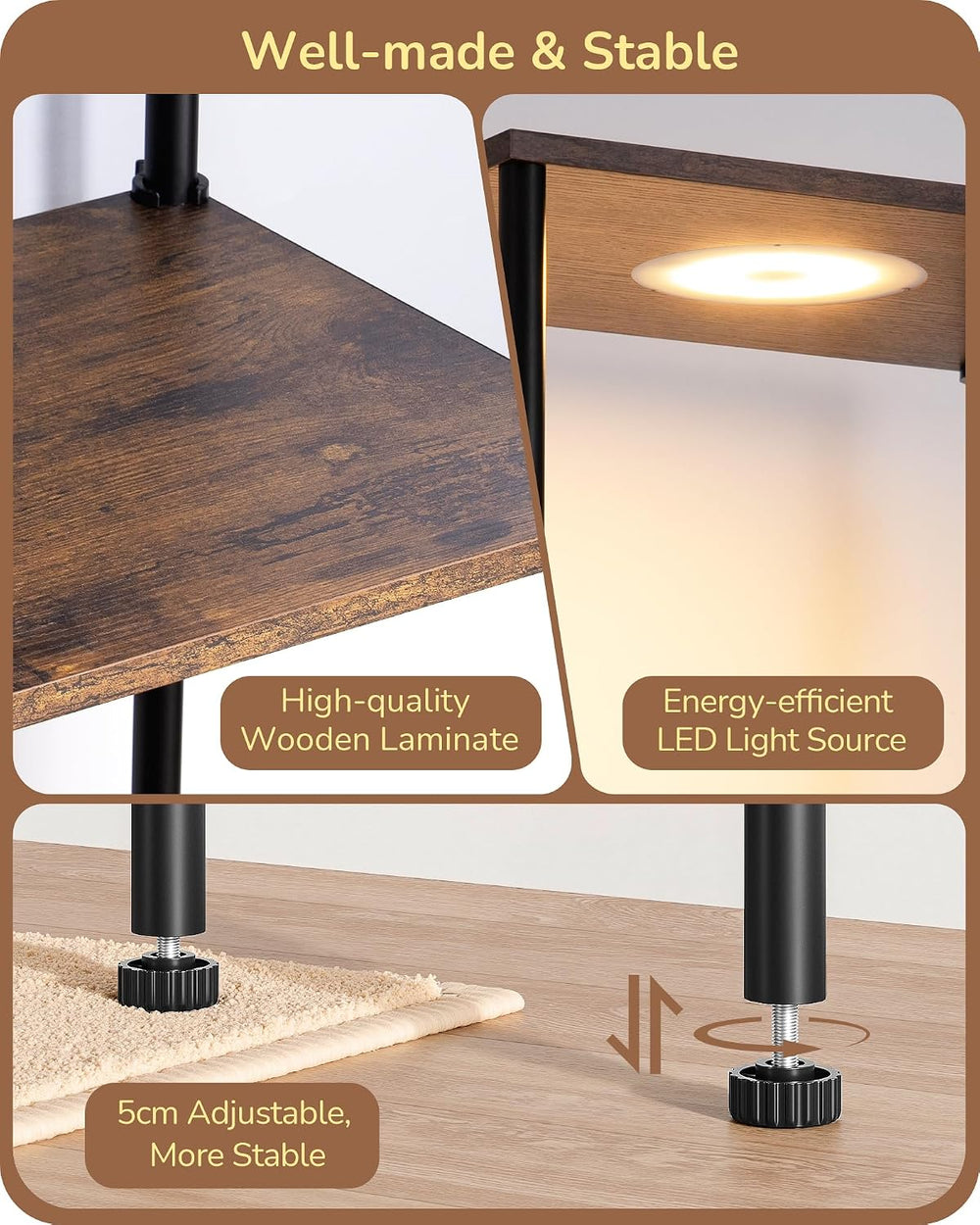 EDISHINE RGBW Floor Lamp with 5-Tier Display Shelves, Remote Control