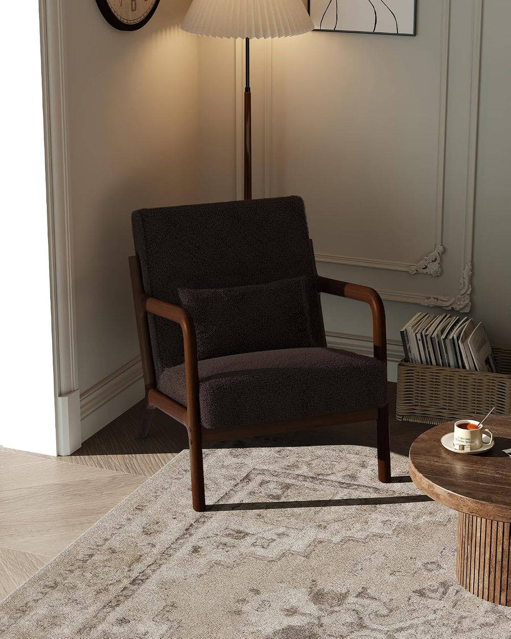 Garvee Mid Century Accent Chair, Upholstered Armchair with Lumbar Pillow