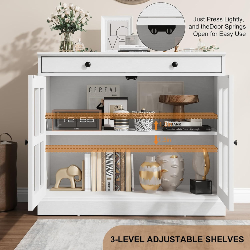 Garvee Sideboard Buffet Cabinet with Glass Doors and Adjustable Shelves