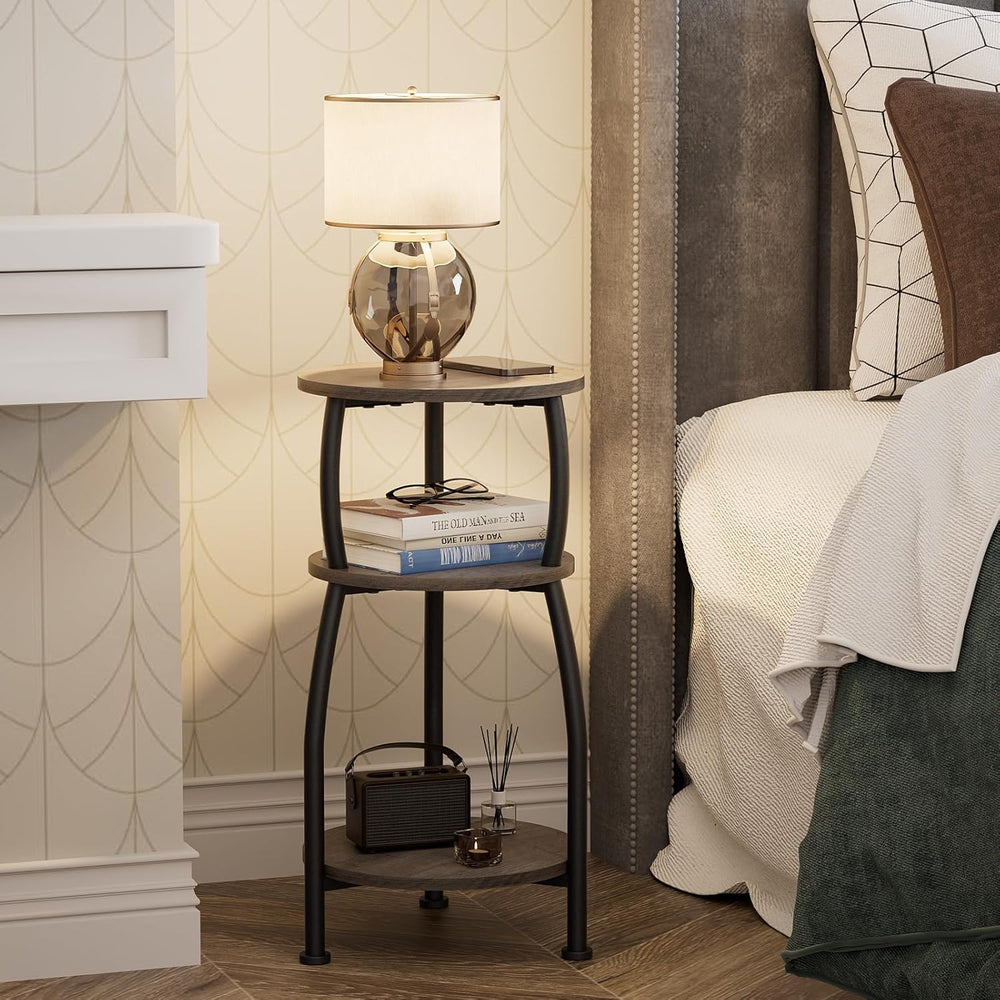 Small Round Side Table, 3-Tier Slim End Table for Small Spaces