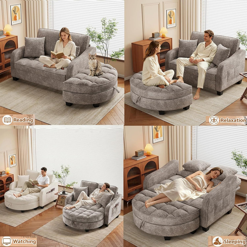Oversized Chaise Lounge Chair Indoor with Curved Ottoman, Brown