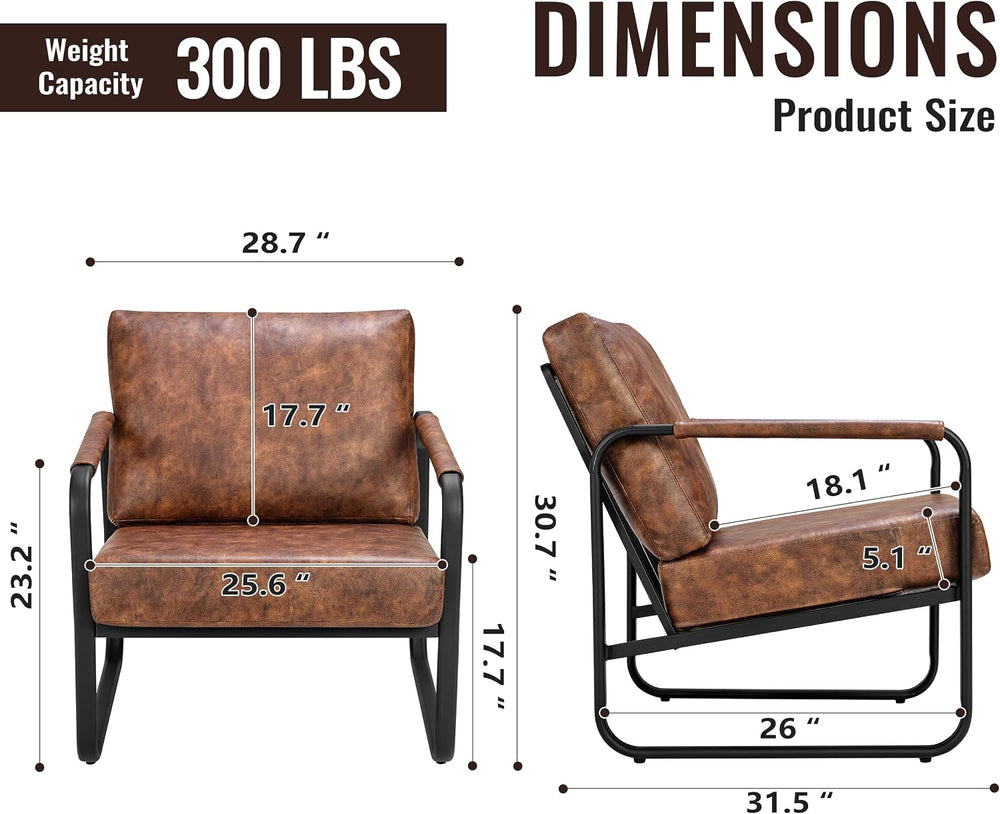 PrimeZone Faux Leather Mid-Century Modern Accent Chair Set of 2, Brown