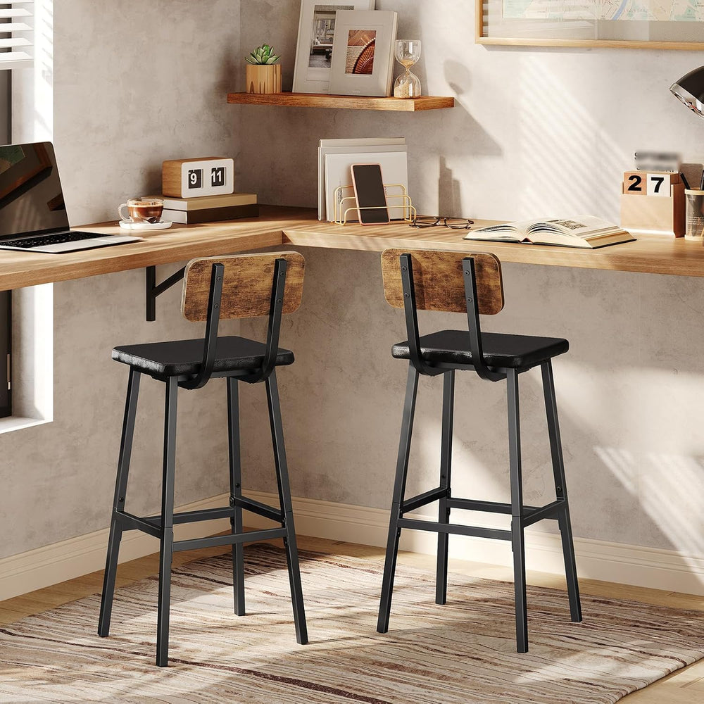 HOOBRO Black Bar Stools, Set of 2 PU Upholstered Tall Bar Stools, Kitchen Bre...