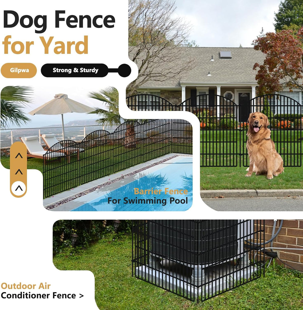 GILPWA 5 Panels Decorative Garden Fence 33in (H) x 12ft (L), Rustproof Metal ...