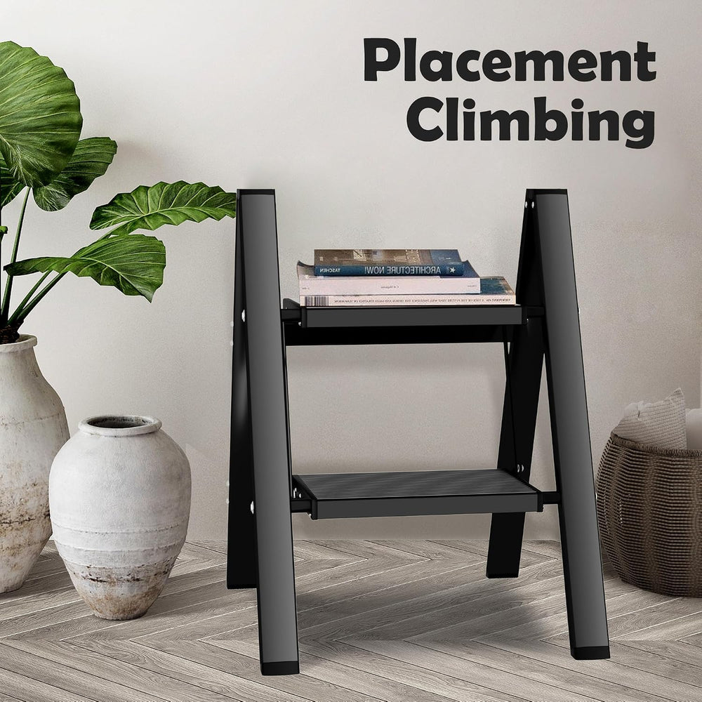 Taranta 2 Step Stool Foldable,Aluminum Step Ladder-BlackWoodgrain