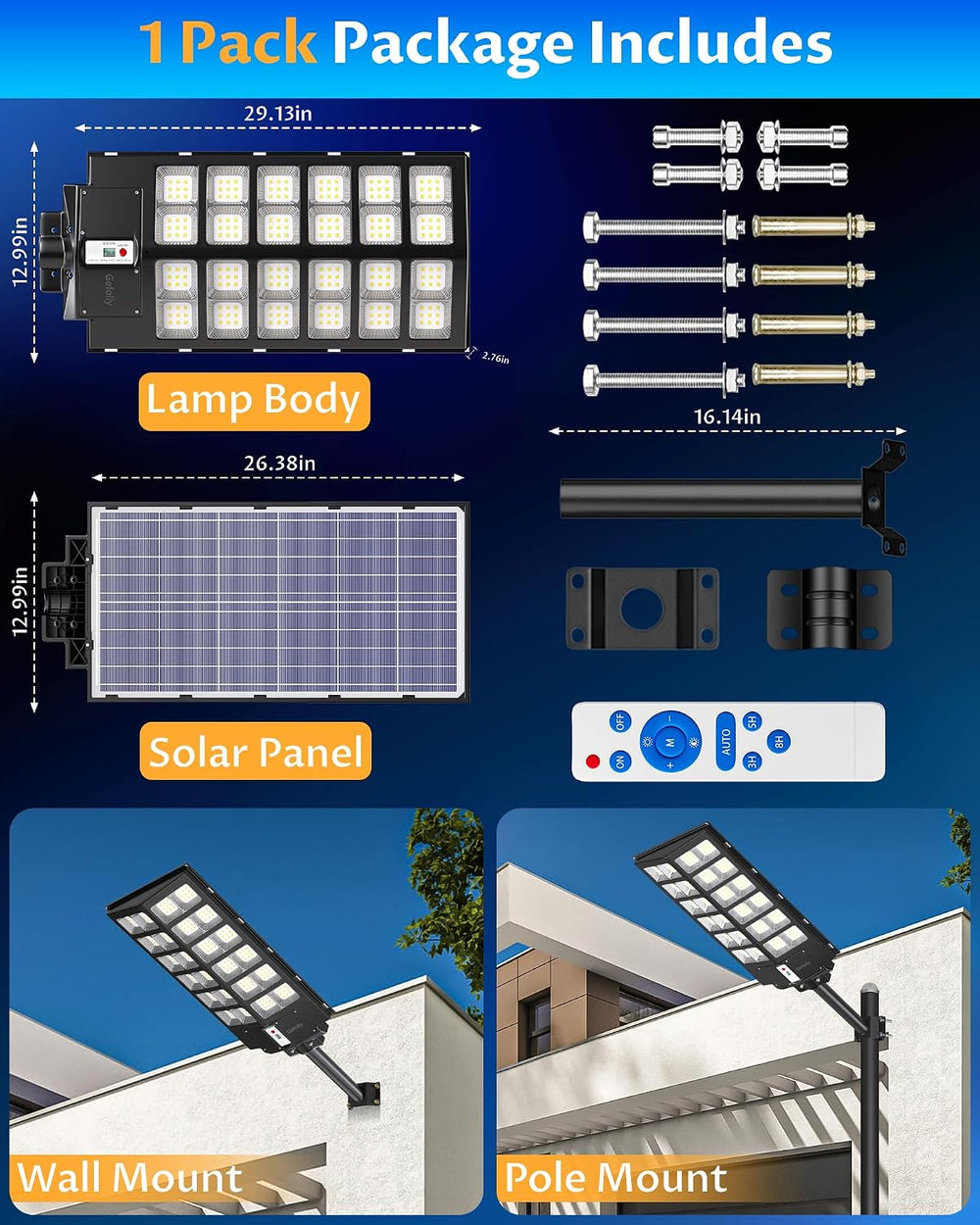 Gefolly SL-14000W Solar Street Lights Outdoor, Commercial Parking Lot Light