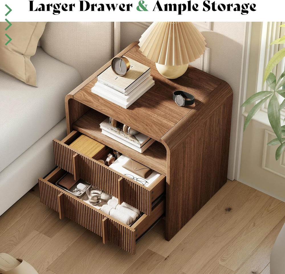 AMERLIFE 3-Piece Modern Fluted King Bedroom Furniture Set, Walnut