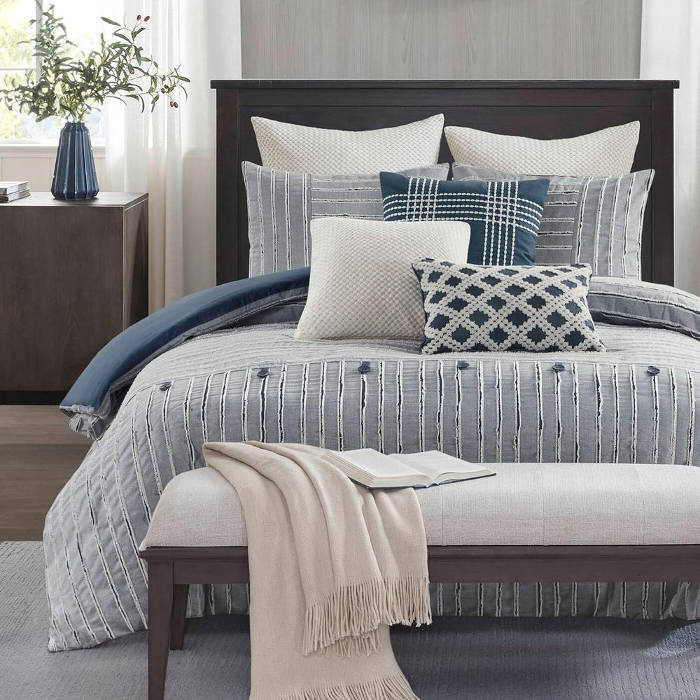 Madison Park Farmhouse King Cotton Comforter Set with Removable Cover, 9pc