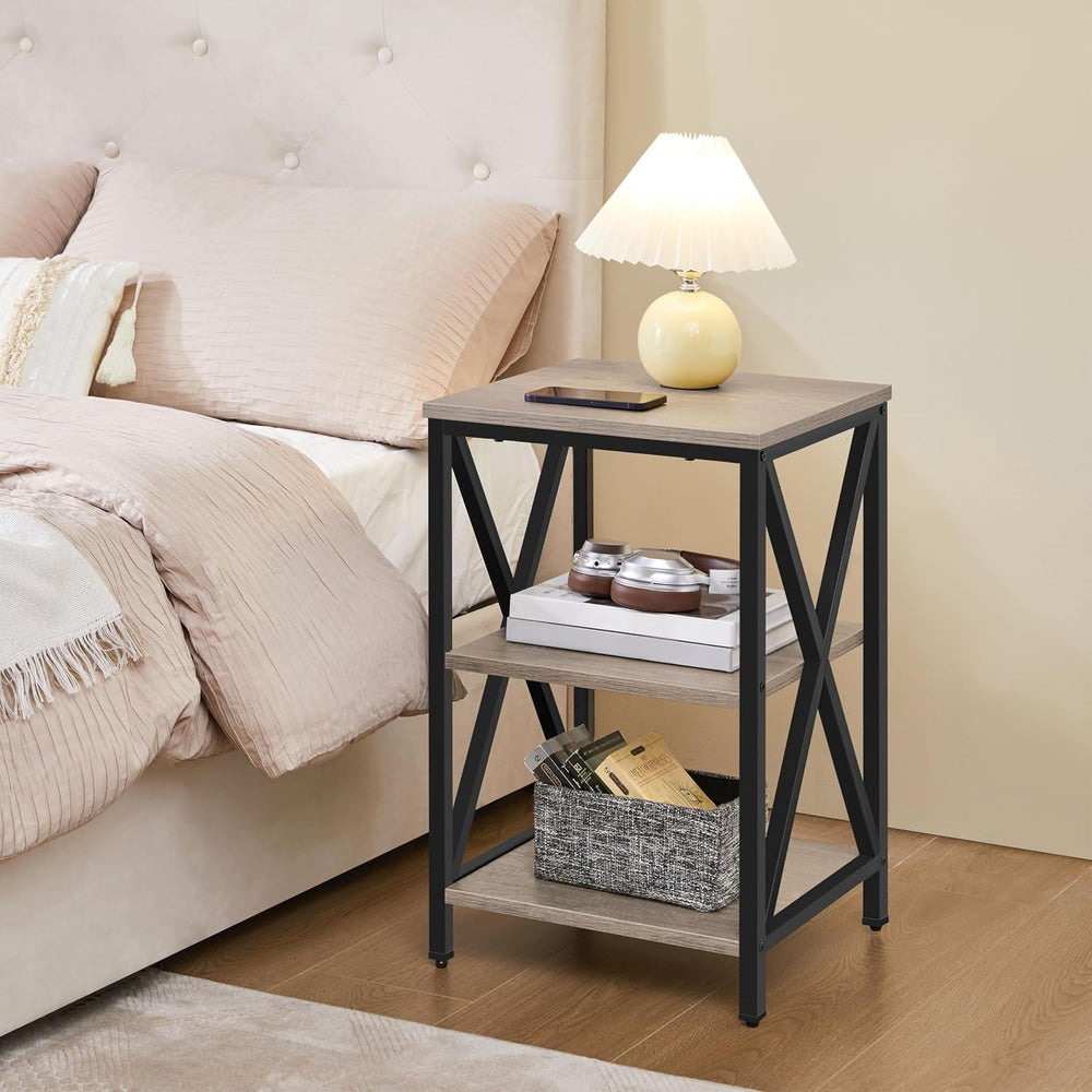 Yaheetech 3-Tier End Tables Living Room Set of 2, 16" Square Gray X-Frame
