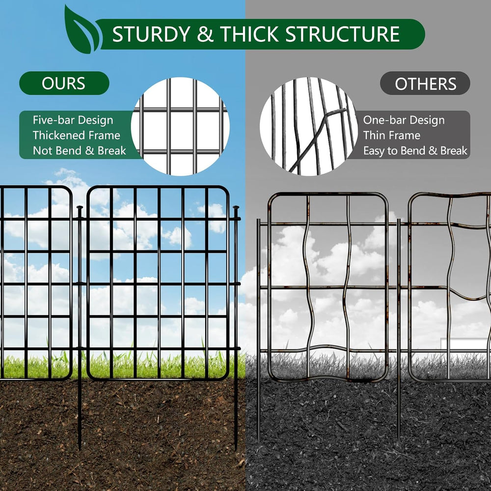 30ft x 17in Garden Fence Animal Barrier, 28 Panels No Dig Fence Border, Rustp...