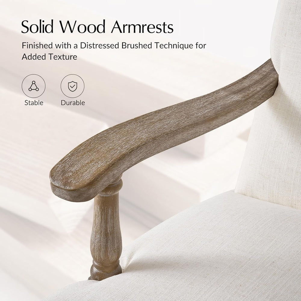 HULALA HOME Farmhouse Accent Chair Set of 2 Solid Wood Frame, Ivory