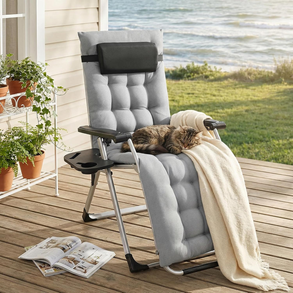 Premium Outdoor Chaise Lounge Chairs, Oversized Zero Gravity Chair, Grey
