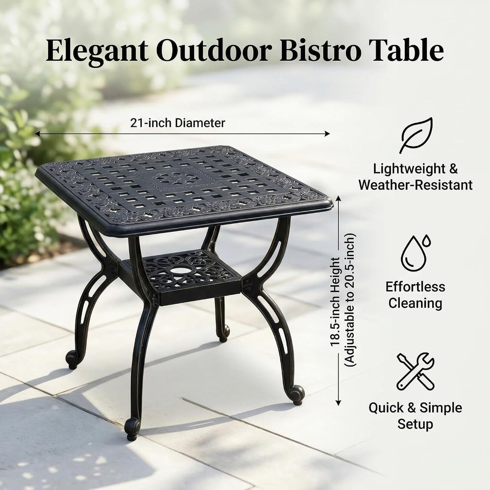 Square Outdoor Coffee Table Set of 2, Cast Aluminum Side Table with Storage,I...