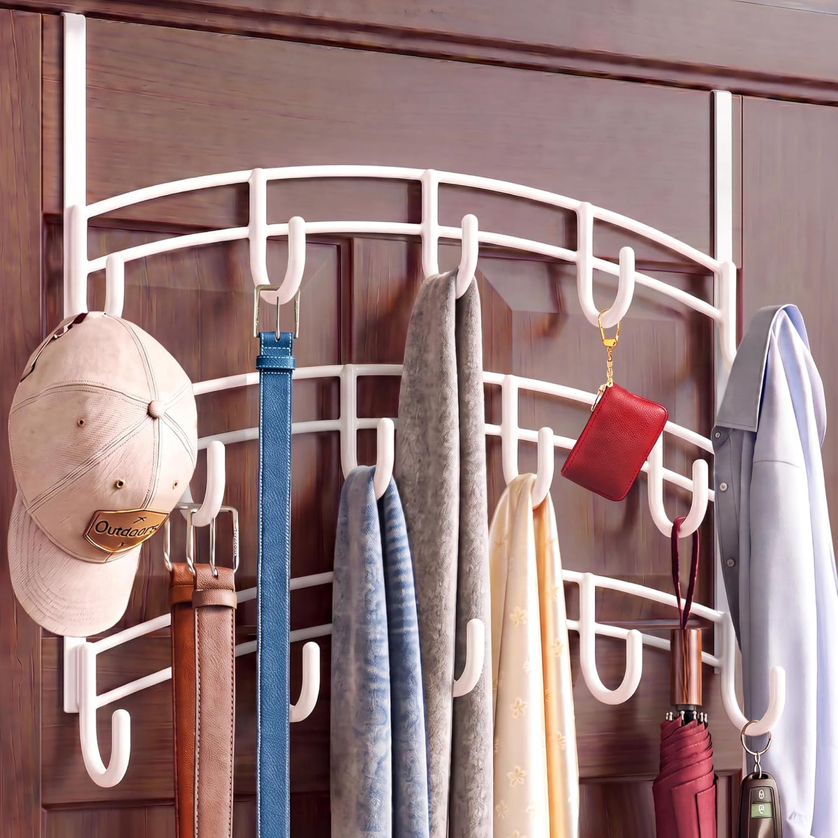 LYNK Professional® Home™ Over the Door Hooks - 14 Hook – Over the Door Coat Rack - Over the Door Hanger - Hanging Towels or Clothes - Bathroom, Bedroom, Laundry Room - Lifetime Ltd. Warranty, White