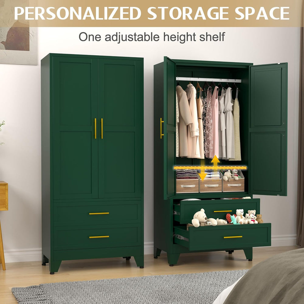 GAIOUS 71" Wardrobe Cabinet with 2 Doors, 1 Adjustable Shelf and 2 Drawers