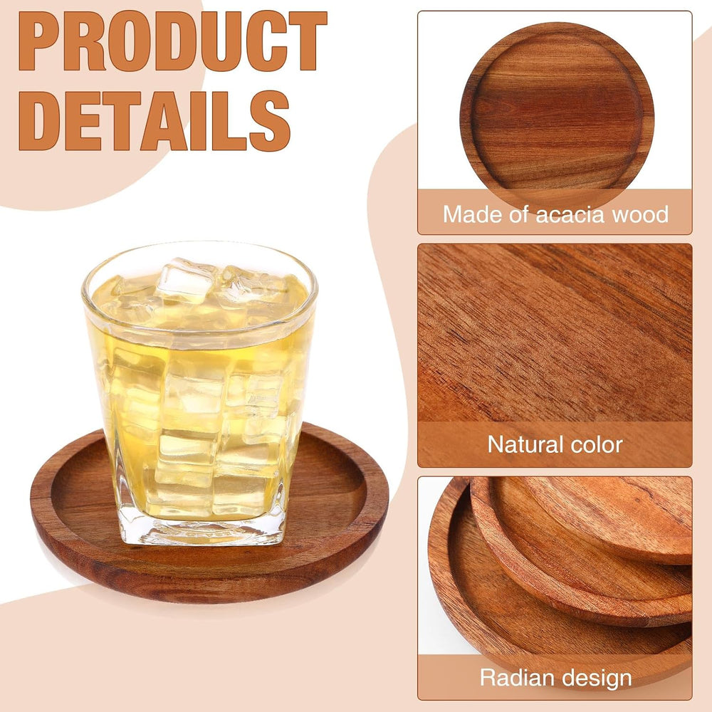 Gejoy 20 Pcs Acacia Wooden Coasters for Drinks 5 Inch Round Set