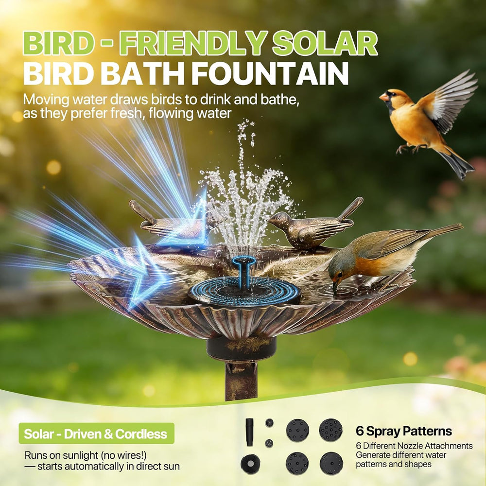 Magshion 31.5" Bird Bath with Solar Fountain for Outside, Bronze