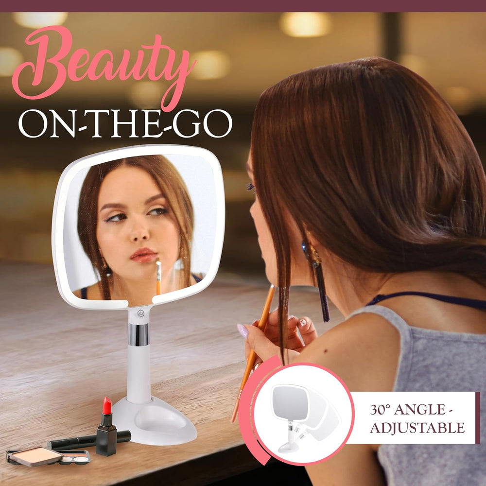 MIRRORVANA Lighted Handheld Mirror with Detachable Stand, 9" x 13" ...